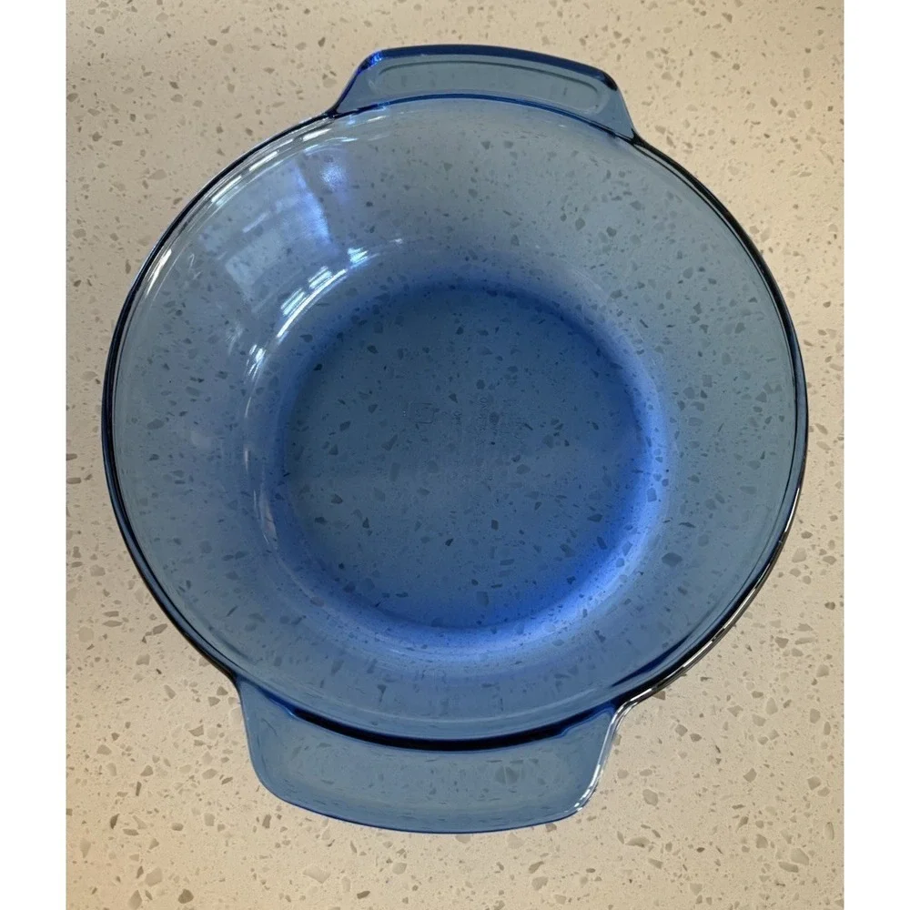 Vtg Anchor Hocking Cobalt Blue 2-Quart 9-inch Round Casserole Bake Pan, Handles